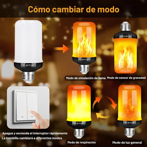 Miniatura 6 de Y- STOP Bombillas LED de llama mejoradas, 4 modos de luz parpadeante para exteriores con efecto invertido, bombilla de llama de base E26