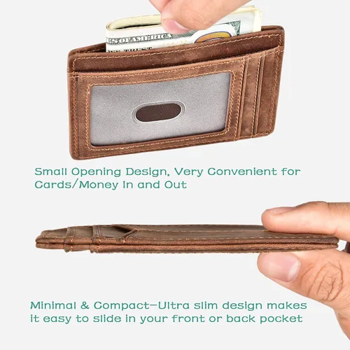Miniatura 4 de Kinzd Cartera minimalista delgada con bolsillo frontal RFID para hombre