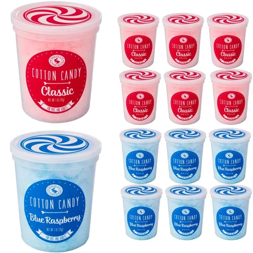 Algodón de azúcar con sabor gourmet a frambuesa azul y vainilla rosa clásica (paquete de 12) – Idea única para vacaciones, cumpleaños, regalos de