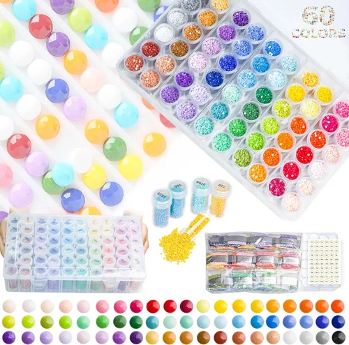 Miniatura 9 de Cuentas de Diamante Cuadradas de Resina 90000 piezas Con Contenedores de Almacenamiento para Kits de Pintura, 60 Colores de Brocas y Herramientas