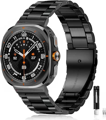 Olytop para Galaxy Watch Ultra Correas 47mm (2024/2025), Correa de Reemplazo de Pulsera de Acero Inoxidable Metálica para Negocios, Hombres y Negro