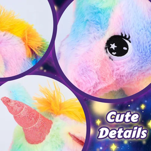Miniatura 5 de Easfan Animal de peluche con luces LED de unicornio con luces nocturnas coloridas que brillan en la oscuridad, festival de cumpleaños para niños