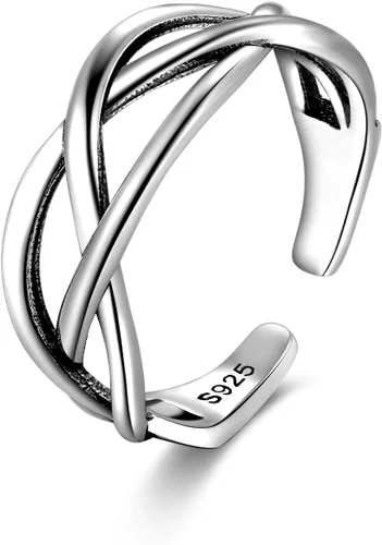 Miniatura 28 de CANDYFANCY Anillo de nudo celta de plata de ley 925 abierto para el dedo medio nudillo para mujer, tamaño ajustable 4-7