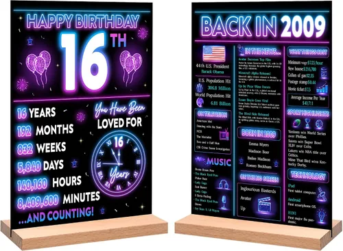 Miniatura 9 de Decoración de fiesta de cumpleaños número 10 para niño, póster de decoración de cumpleaños de neón en 2015, letrero de mesa acrílico, suministros