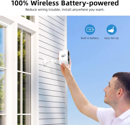 Miniatura 2 de aosu Cámara de Seguridad 2K Inalámbrica para Exteriores - Cámara Exterior de 3MP con Batería - Paquete de 2 con Alarma de Sirena, Visión Nocturna a