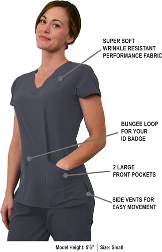 Miniatura 2 de Green Town Conjunto médico de enfermería GT 4FLEX para mujer, camiseta y pantalón, colores sólidos y estampados