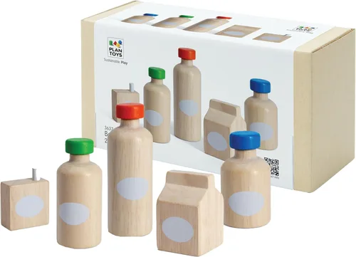 Miniatura 11 de PlanToys Juego de alimentos para fiesta de cumpleaños de dos caras (3488) Hecho de forma sostenible de madera de goma y pinturas y tintes no Juego