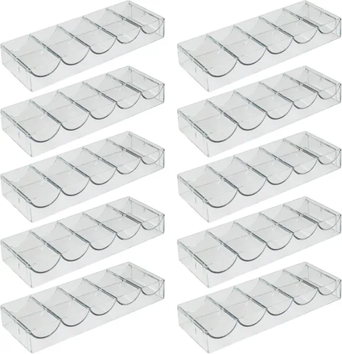 Brybelly 10 bandejas de fichas de póquer de acrílico transparente | para fichas de tamaño estándar y fichas de arcilla | 10 bandejas en total, cada