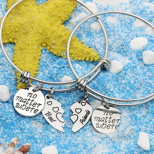 Miniatura 2 de lauhonmin Juego de 2 pulseras dobles de corazón roto con brújula con brújula BBF Best Friends No Matter Where