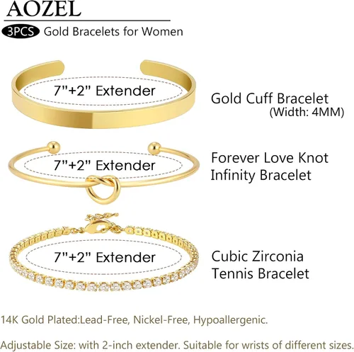 Miniatura 2 de AOZEL 14K Gold Plated Bangle Cuff Bracelets Set for Women Trendy Gold Bracelet Stack for Women Gold Bracelet Set Jewelry Gifts for Her