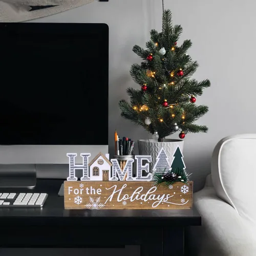Miniatura 7 de Bloques de señalización navideña de madera, decoración de mesa con cita para el hogar, señal de bloque de centro de mesa de Navidad con copo