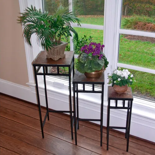 Miniatura 10 de Zhongma Soporte para Plantas de Interior y Exterior de 2 Niveles de 30" de Alto, 12 L x 12 W x 30 H pulgadas, Soporte de Flores de Metal Cuadrado