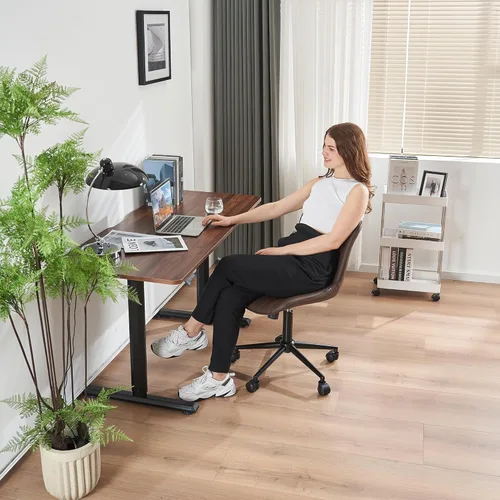 Miniatura 6 de YOUNIKE Silla ergonómica de escritorio para oficina en casa con ruedas, cómoda silla cruzada sin brazos con respaldo ajustable, moderna silla Marrón