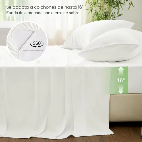 Miniatura 4 de Love's cabin Juego de sábanas de 4 piezas tamaño King, sábanas refrescantes, 100% rayón derivado de bambú, juego de ropa de cama transpirable