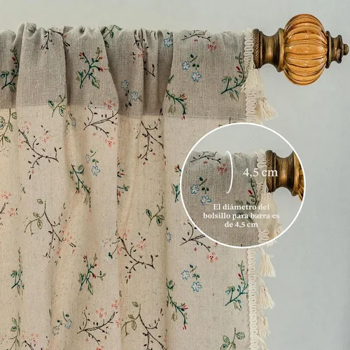 Miniatura 2 de Cortinas florales de granja semiopacas para sala de estar, de 63 pulgadas de largo, mezcla de lino y algodón, paneles de cortina de ventana cortos