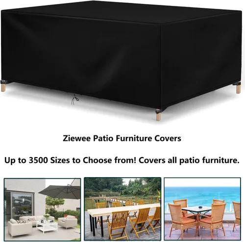 Miniatura 2 de Fundas para muebles de patio al aire libre, impermeables, 600D, rectangular, juego de mesa y silla, a prueba de viento, polvo, anti-UV, duradera