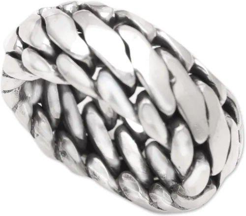 NOVICA Anillo artesanal hecho a mano de plata de ley 925 Indonesia 'Sanca Kembang Python'