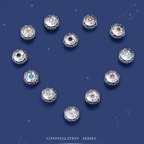Miniatura 4 de Dijes de piedra natal para pulsera Pandora de plata de ley 925, astrología, constelación, horóscopo para mujer, regalo de cumpleaños