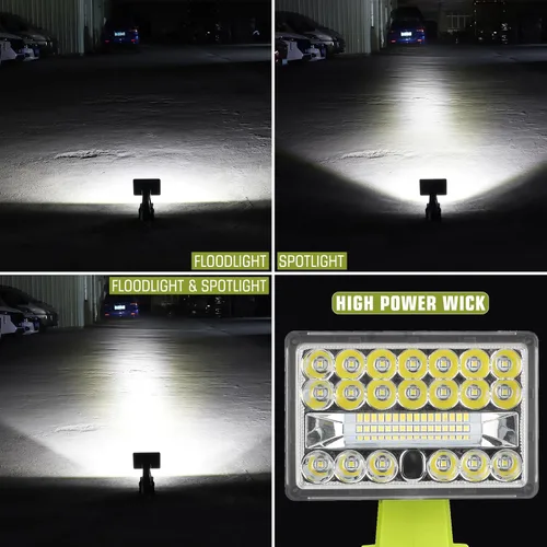 Miniatura 5 de Linterna de 18 W compatible con batería Ryobi de 18 V, luz de 2000 lúmenes, 18 V, proyector de 18 V con puerto USB, puerto tipo C, cabezal giratorio