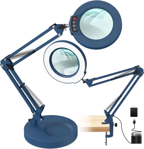 Miniatura 14 de Lámpara de lupa de 10 aumentos con luz y soporte, lámpara de escritorio y abrazadera 2 en 1, Seylae con 5 modos de color, lupa iluminada LED