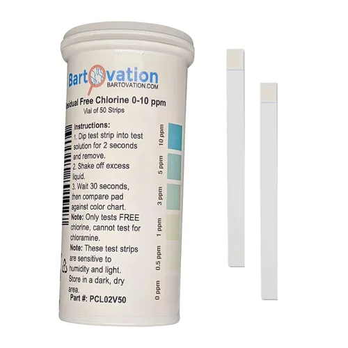 Bartovation - Tiras de prueba de cloro sin cloro, residuales de bajo nivel 0-10 ppm, paquete de 50 | Fabricado en Estados Unidos