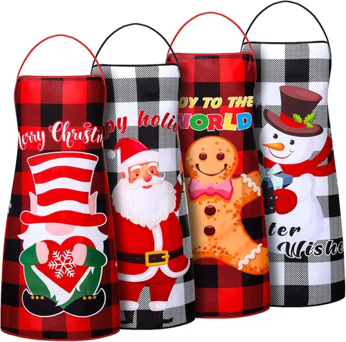 4 delantales divertidos de Navidad, delantales de cocina de búfalo a cuadros, regalos de cocina para hombres y mujeres, suministros de fiesta de
