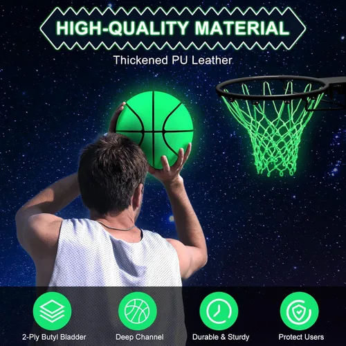 Miniatura 4 de Jenaai Juego de 3 piezas de baloncesto brillante, incluye tamaño 7 brillante baloncesto luz nocturna red con bomba para aro luminoso regalo