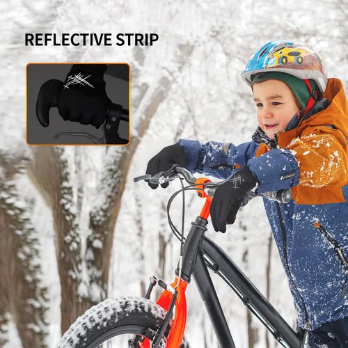 Miniatura 4 de Guantes deportivos cálidos de invierno para niños, clima frío, pantalla táctil, resistente al viento, para nieve, ciclismo, senderismo, fútbol, al