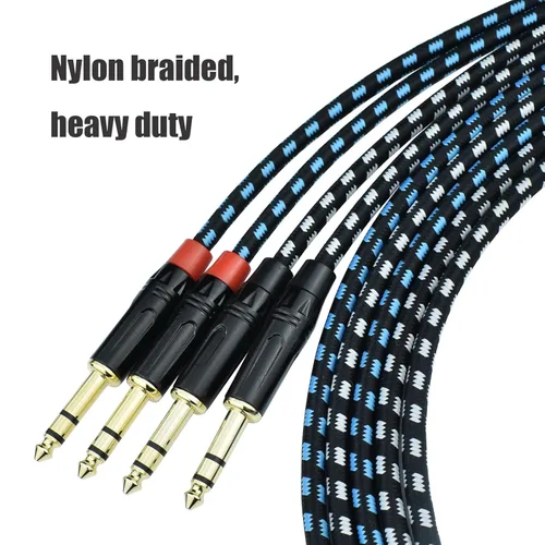 Miniatura 3 de Cable de conexión equilibrado TRS a TRS macho de 1/4 de pulgada, cable de audio estéreo de 15 pies de pulgada de 0.250 in a 0.250 in, nailon