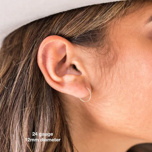 Miniatura 2 de Aretes de aro pequeños de plata de ley. Aretes de aro pequeños de plata de ley 925 maciza de calibre 24 de 0.472 in y media pulgada
