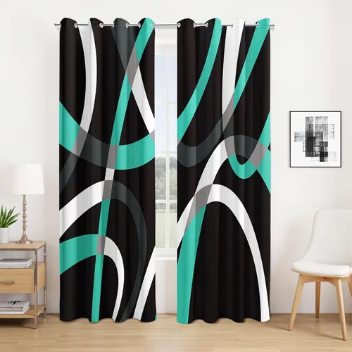 Miniatura 9 de weesire Cortinas opacas modernas para dormitorio, sala de estar, 2 paneles, 100% opacas, cortinas con patrón circular blanco y negro, cortinas