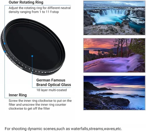 Miniatura 3 de JJC 40,5 mm Filtro ND ND2-2000 VND Filtro de densidad neutra variable ajustable para Sony ZV-E10 II ZVE10 A7CII A7C ZV-E1 ZVE1 ZV-1F A6400 A6300