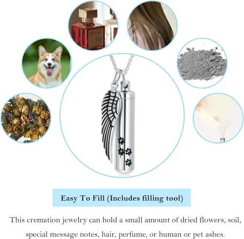 Miniatura 8 de Hearbeingt Collar de urna de cremación para cenizas para mascotas, medallón conmemorativo con estampado de patas, joyería de ceniza, colgante