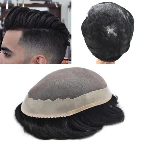 Miniatura 14 de Toupee - Sistema de reemplazo de cabello humano Remy europeo para hombre, tupé duradero fino mono con revestimiento de poliéster