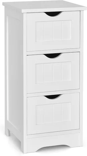 Miniatura 12 de Tangkula Armario de suelo de baño, armario de almacenamiento de madera con 3 cajones, mesa auxiliar moderna, organizador independiente