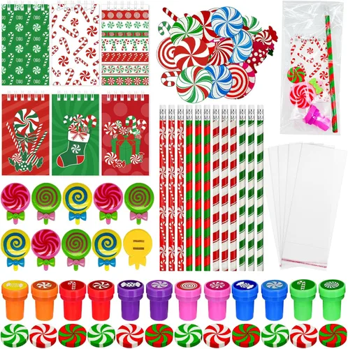 Cinrobiye 194 PIEZAS Juego de Artículos de Papelería Navideño para Escuela Set de Navidad para Salones de Clase Intercambio de Artículos de