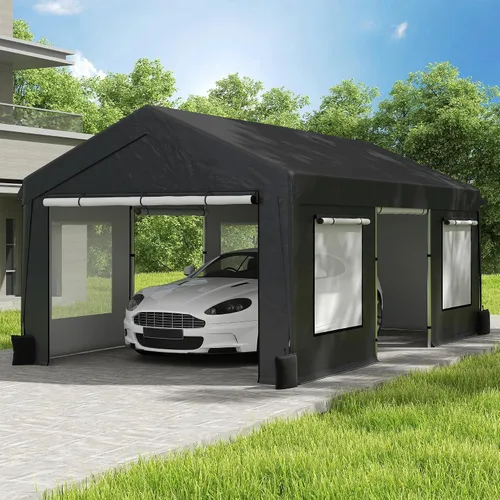 Miniatura 11 de Cobertizo de almacenamiento al aire libre de 6 x 3 pies, refugio de almacenamiento portátil resistente con puerta enrollable con cremallera