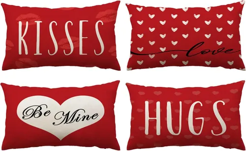 Miniatura 11 de Juego de 4 fundas de almohada de 16 x 16 pulgadas, diseño de corazón rojo con diseño de corazón de amor, fundas de almohada de aniversario de boda