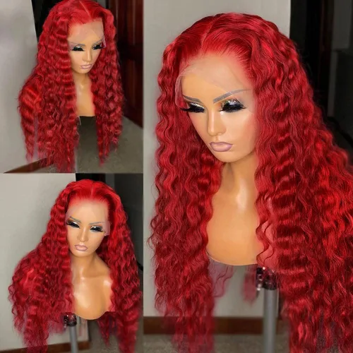 Miniatura 7 de JYZ Peluca de encaje frontal rojo degradado, densidad del 150%, lacio de 13 x 4, cabello brasileño, prearrancado, encaje marrón medio, 18 pulgadas