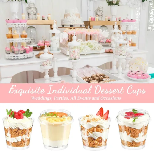 Miniatura 6 de TOFLEN Mini Tazas de Postre de 6 oz con Tapas y Cucharas 150 Piezas Sirve para 50 Pequeñas Tazas de Plástico para Pastel Tazas Redondas