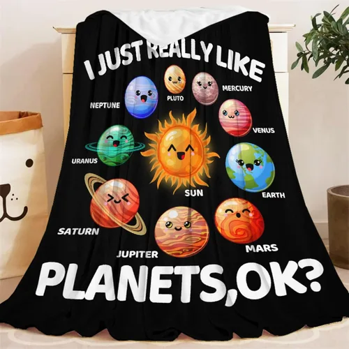 Miniatura 8 de Manta de planetas, regalo espacial para niños y niñas, amantes de 40 x 50 pulgadas, manta de franela suave con patrón de planetas y sol, manta