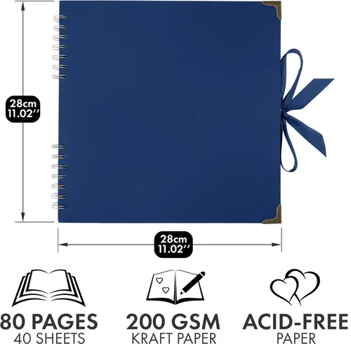 Miniatura 2 de Bstorify Álbumes de fotos cuadrados para álbumes de recortes, 80 páginas (11 x 11 pulgadas), papel grueso azul, tapa dura, cierre de cinta, ideal
