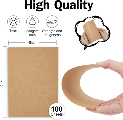 Miniatura 2 de Goefun - Tarjetas de papel kraft marrón de 4 x 6 pulgadas, paquete de 100 tarjetas de índice sin rayas de 80 libras para invitaciones, negocios