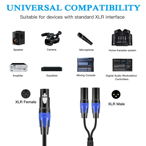 Miniatura 7 de Cable divisor XLR, cable de conexión en Y de 1 hembra a 2 machos, cable divisor de micrófono equilibrado, adaptador de audio (11.8 pulgadas)