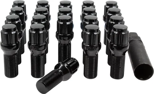 Miniatura 15 de Wheel Accessories Parts 20 pernos de bola de rosca M15x1.25 15x1.25 para asiento de bola con acabado negro, longitud del vástago de 1.57 pulgadas