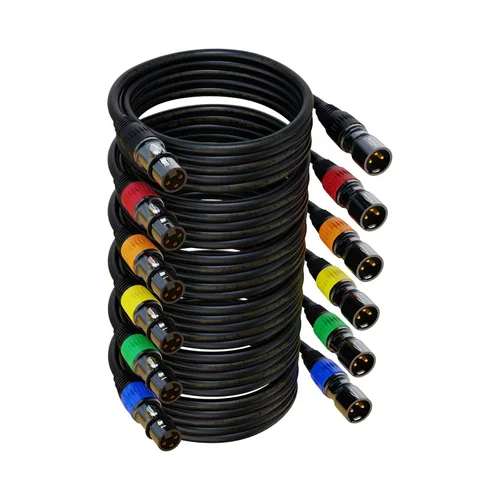 Miniatura 10 de Cables XLR, cable de micrófono de 3 pies, paquete de 10 unidades, XLR macho a hembra chapado en oro de 3 pines, cable de 10 colores, cable