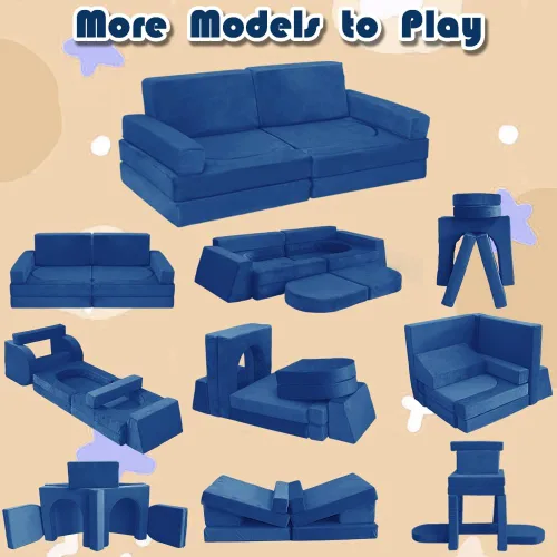 Miniatura 6 de Sofá modular de juego para niños, 10 piezas, sofá convertible de fortaleza y cojín para niños, sofá de suelo para dormir, sala de juegos, dormitorio