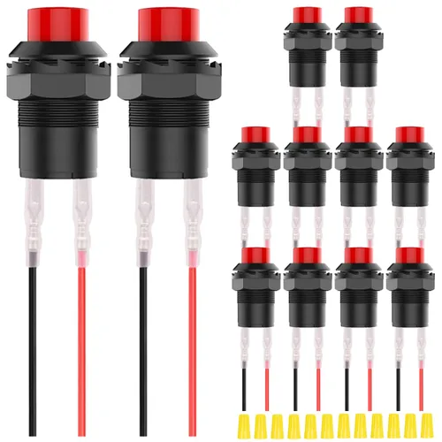 Miniatura 10 de 12 piezas de interruptor de botón de presión mini redondo negro de 12 mm con bloqueo automático AC 250 V 1.5 A 125 V 3 A encendido/apagado 2 pines