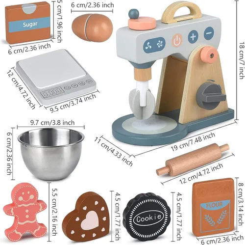 Miniatura 4 de Juego de accesorios de cocina, juego de mezclador de madera, juegos de comida de juego de simulación para niños, juguetes de juego de rol para niñas