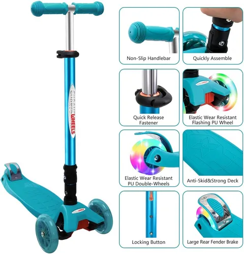 Miniatura 4 de ChromeWheels Patinetes Plegables para Niños, Patinete Deluxe con 4 Alturas Ajustables, Límite de Peso 132 libras, 3 Ruedas, Inclínate para Dirigir